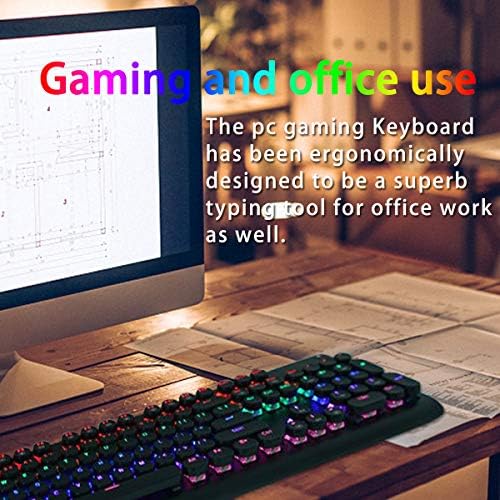 מקלדת משחקים מכאנית רטרו, סגנון מכונת כתיבה מקלדת עם תאורה אחורית עם 104 מקשים עגולים למשחק ולמשרד, מחשב, מחשב נייד, שולחן עבודה 600