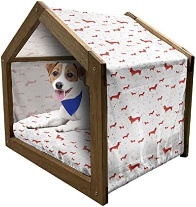 Ambesonne Ferret בית כלבים מעץ, דפוס מצוייר מצחיק של חיה עם משקפיים וצעיף, מלונה כלבים ניידת מקורה וחיצונית עם כרית וכיסוי, 2x-גדול, פוקסיה