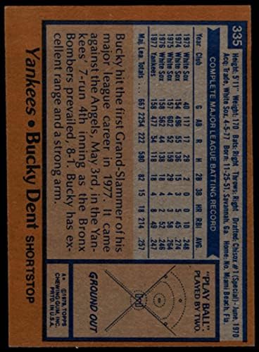 1978 Topps 335 Bucky Dent New York Yankees VG Yankees