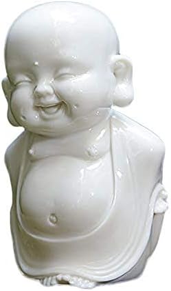 סט GFDJ של 3 קרמיקה צחוק בודהה פסל נזיר צלמיות חרסינה לבנה מלאכת תינוקות לבובות בובות קישוטי פסלונים איסוף מאושרים אביזרי תה דקורטיביים