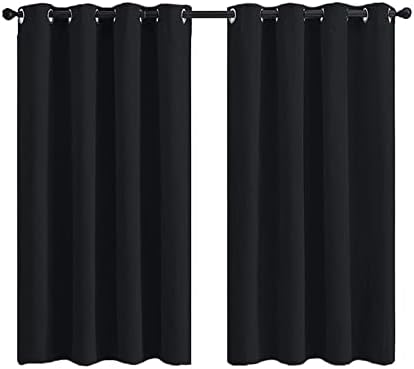 וילונות מודרניים של DAESAR סלון 2 לוחות, גלגלי וילון פוליאסטר שחור בצבע מוצק וילונות חלון 66 W x 90 L