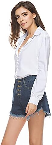 Andongnywell לנשים בצבע אחיד מזדמן דש שרוול ארוך שרוול לא סדיר חולצה טוניקות חולצה