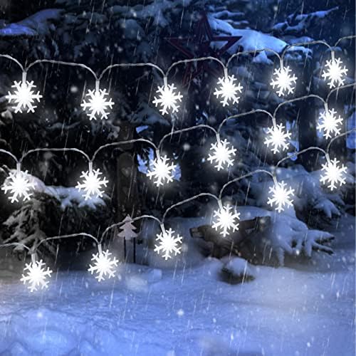 אורות מיתר מיתר של פתית שלג לבנה, אורות מיתר חג המולד 9.8ft אורות פתית שלג אורות פיות לפטיו עץ חג המולד פטיו למסיבת חורף