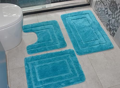 שטיחי שטיח אמבטיה של Suyaovo סט 3 חלקים, שטיח אסלה בצורת U, סט שטיחי אמבטיה מיקרופייבר לא מדובלל, מחצלות אמבטיה סופגות ומכונות לחדר אמבטיה,