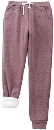 מכנסי טרנינג נשים חורפים חותלות חמות בצבע אחיד מזדמן שמור על חום פלוס מכנסי מכנסיים ארוכים קטיפה עם כיסים