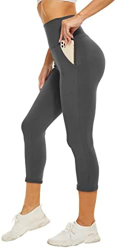 חותלות קאפרי עם כיסים לנשים - מכנסי יוגה שחורים לבקרת בטן גבוהה למותניים לאימון ביגוד יוגה