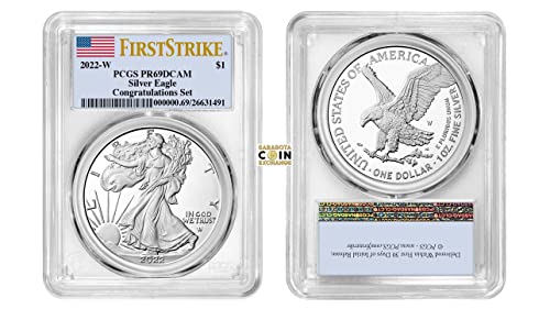 2022 W West Point Mint Mint הוכחת כסף אמריקאית Eagle 1oz $ 1 מזל טוב הגדר PCGS PR69DCAM שביתה ראשונה 1 $ PCGS PR69