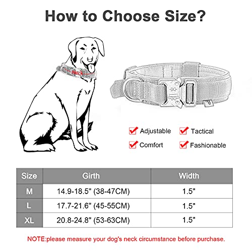 צווארון כלבים טקטי ， 1.58 אינץ 'רוחב מתכוונן אימוני כלבים צווארון כבד שחרור מהיר שחרור מתכת צווארון כלבים מתכת עם ידית לכלבים גדולים גדולים
