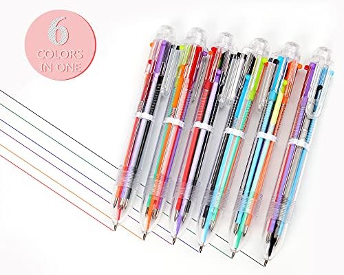 Enyeopd 6 חבילה עט רב צבעוני ב 0.5 ממ אחד, פנס כיף לילדים טובות מסיבות, עטים כדוריים נשלפים 6 צבעים, עט צבעוני מרובה דיו לציוד לימודי