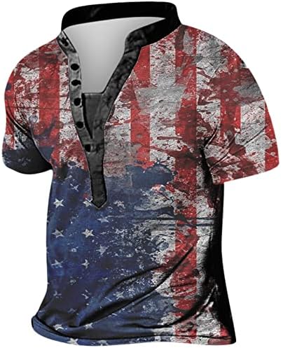 דגל אמריקאי נורש חולצת הנלי לגברים כפתור Up v צוואר שרוול קצר טיז גרפי רביעי ביולי חולצות T